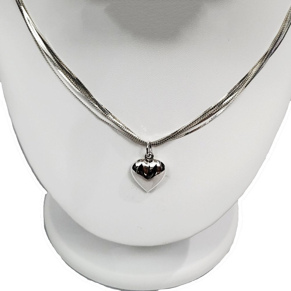 Vintage Sterling Silver Seven Strand Necklace with Heart Charm